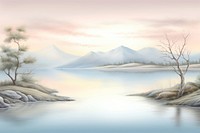 Painting of Lake border landscape outdoors nature.