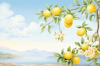 Painting of lemon border plant fruit food.