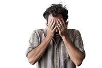 Man doing facepalm anxiety adult white background.