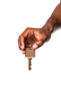 A person holding key lock white background protection.