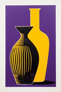 Silkscreen on paper of a Cosmetics vase pottery yellow.