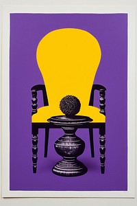 Silkscreen on paper of a Furniture furniture yellow purple.