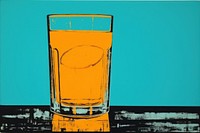 Silkscreen on paper of a juice yellow glass drink.