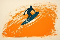 Silkscreen on paper of a surfing sports yellow adult.