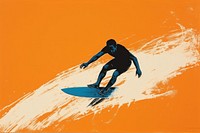 Silkscreen on paper of a surfing recreation surfboard sports.
