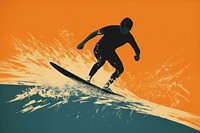 Silkscreen on paper of a surfing snowboarding adventure sports.