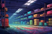 Warehouse in the style of graphic novel warehouse architecture building.
