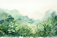 Watercolor of plants and leaved mountain in jungle vegetation outdoors nature.