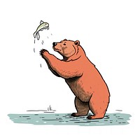 Bear catching fish wildlife drawing cartoon.