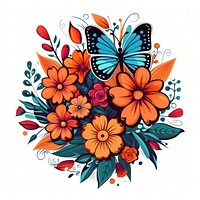 Butterfly on flower bouquet drawing pattern cartoon.