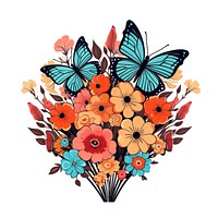 Butterfly on flower bouquet art pattern plant.