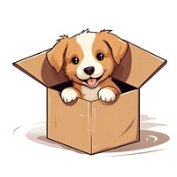 Cute puppy in box cardboard cartoon mammal.