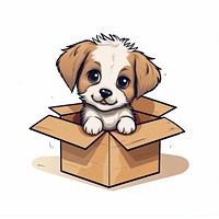 Cute puppy in box cardboard cartoon mammal.