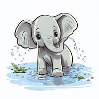 Elephant playing water drawing wildlife cartoon.