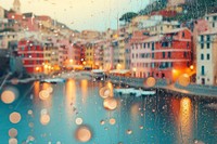 A rain scene with italy view architecture waterfront cityscape.