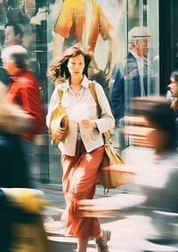 Motion blur people walking adult bag infrastructure.