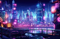 Neon light city architecture cityscape.