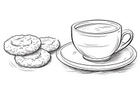 Coffee and cookie sketch drawing saucer.