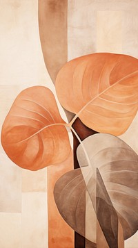 Brown monstera abstract shape painting plant art.