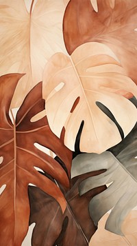 Brown monstera abstract shape painting plant leaf.