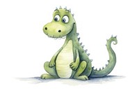 Cute watercolor illustration of a crocodrile dinosaur reptile animal.