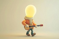 Lightbulb character wearing jacket cartoon guitar music.