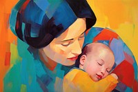 Mother and child painting portrait adult.