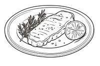Fish steak dish sketch drawing food.
