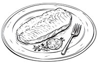 Fish steak dish sketch drawing plate.