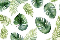Hand painted watercolor tropical leaves wild animals pattern plant green.