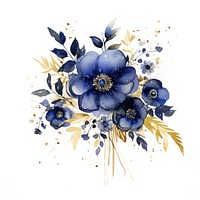 Indigo bouquet of flowers painting pattern plant.