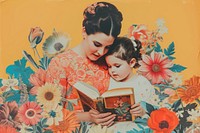 Mother and child reading book flower portrait adult.