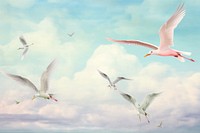 Painting of birds flying on sky outdoors seagull animal.