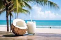 Young coconut juice drink outdoors nature.