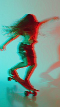 Anaglyph woman longboard dancing adult red entertainment.
