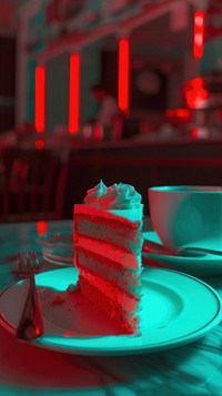 Anaglyph cake in cafe dessert plate food.