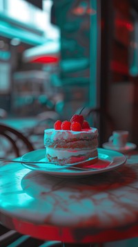 Anaglyph cake in cafe dessert food red.