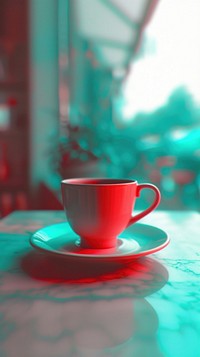 Anaglyph coffee morning saucer drink cup.