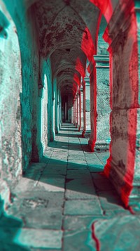 Anaglyph italy view architecture building corridor.