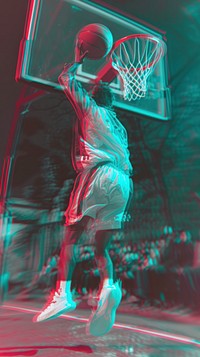 Anaglyph playing basketball sports activity motion.