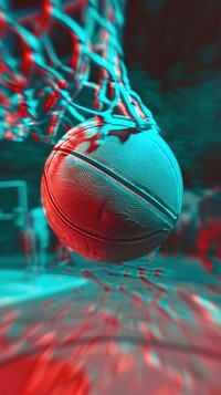 Anaglyph playing basketball sphere sports red.