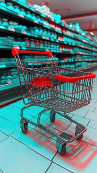 Anaglyph shopping cart supermarket red architecture.