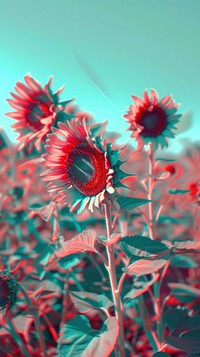 Anaglyph sunflowers outdoors plant petal.