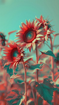 Anaglyph sunflowers outdoors blossom plant.