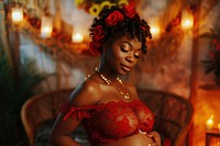 Black woman pregnant portrait jewelry adult.