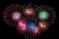 Fireworks colorful on black sky illuminated celebration recreation.
