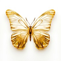 Shiny golden butterfly animal insect white background.