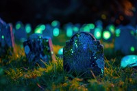 Bioluminescence graveyard background tombstone outdoors light.
