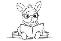 Rabbit reading book sketch outline drawing.