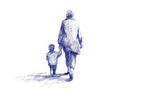 Mother walking with child drawing sketch adult.